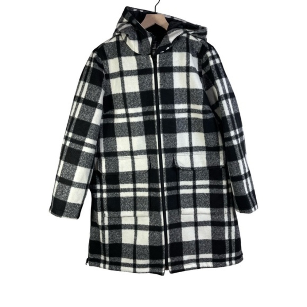Charlie B Womens Black & White Plaid Hoodie Coat/Jacket Size XL